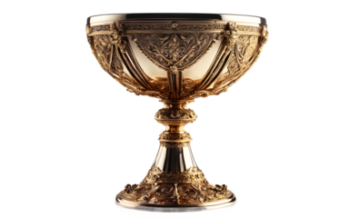 The Holy Grail, a legendary ornate chalice isolated on a empty plain background