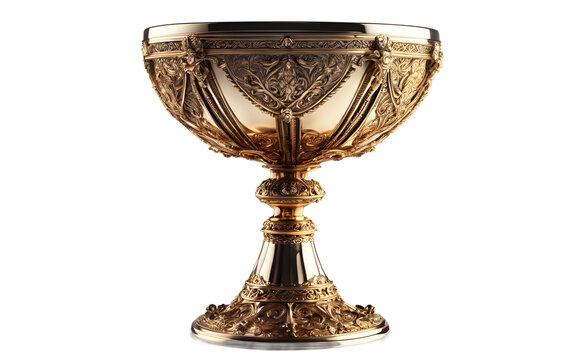 The Holy Grail, a legendary ornate chalice isolated on a empty plain background