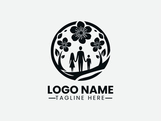 Obraz premium Peach Blossom Life Cycle Family Logo Design, Family Silhouette Peach Flower