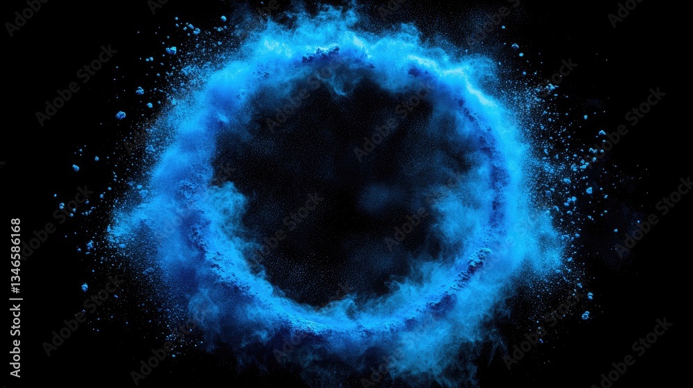 Poster a striking circular ring of vibrant blue powder against a dark backdrop, creating an abstract and mi