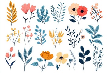 Twenty Different Colorful Botanical Illustrations of Flowers and Foliage