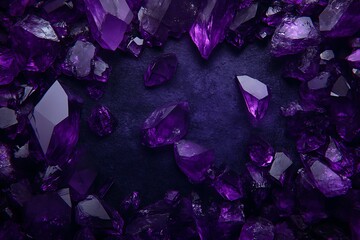 Fototapeta premium Mystical Amethyst Gems Illuminating a Dark Backdrop, Symbolizing Luxury and Spirituality