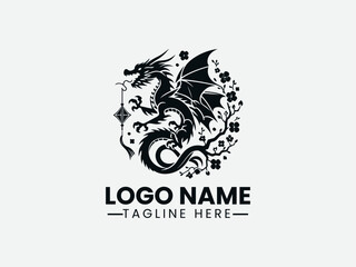 Dragon Phoenix Kite Peach Blossom Tail Logo Design, Phoenix Dragon Kite Logo