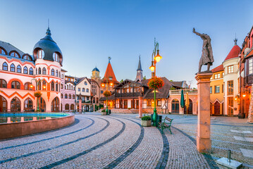 Obraz premium Komarno, Slovakia. Historic town on Danube River with Europe Square.