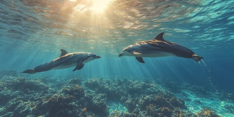 Obraz premium Graceful Dolphins in Motion Banner