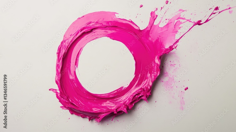 Poster a vibrant pink paint splash forms a circle, creating an abstract and minimalist design against a neu