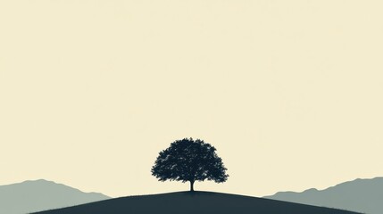 Obraz premium Lone Tree on Hill with Minimalist Landscape, and Nature.