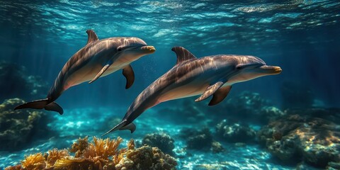 Obraz premium Graceful Dolphins in Motion Banner