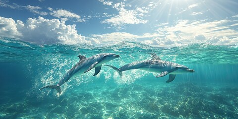 Obraz premium Graceful Dolphins in Motion Banner