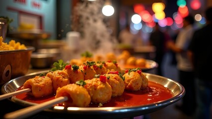 
Street food arot vibrant atmosphere, mouth-watering delicacies served at roadside stalls, traditional eatery, sizzling kebab. Travel.