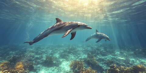 Obraz premium Graceful Dolphins in Motion Banner