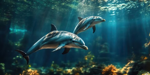 Fototapeta premium Graceful Dolphins in Motion Banner