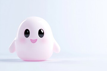 Cute, pastel-pink ghost figurine, cheerful expression