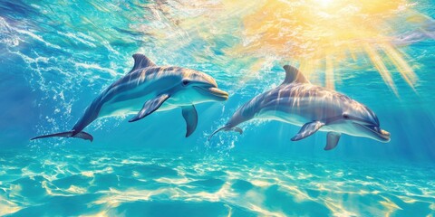 Obraz premium Graceful Dolphins in Motion Banner