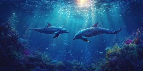 Obraz premium Graceful Dolphins in Motion Banner