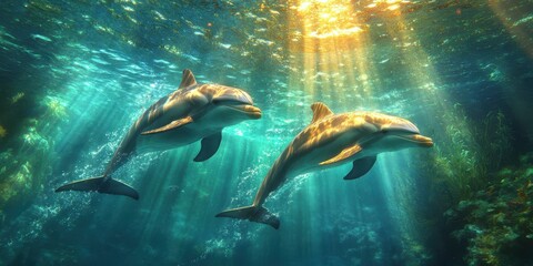 Fototapeta premium Graceful Dolphins in Motion Banner