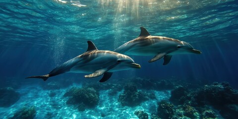 Obraz premium Graceful Dolphins in Motion Banner