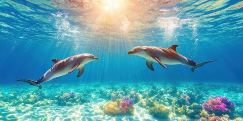 Obraz premium Graceful Dolphins in Motion Banner