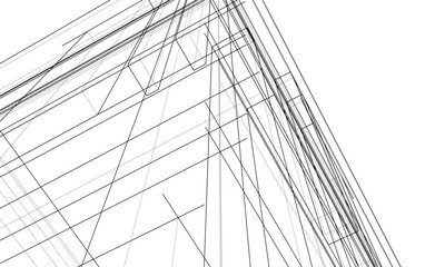 Modern Architectural Linear Wireframe 3d Sketch