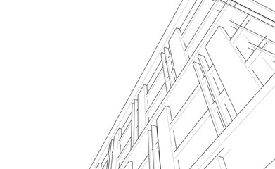 Fototapeta premium Modern Architectural Linear Wireframe 3d Sketch