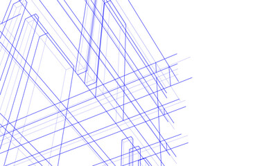 Modern Architectural Linear Wireframe 3d Sketch