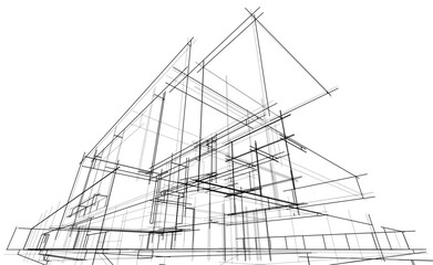 Modern Architectural Linear Wireframe 3d Sketch