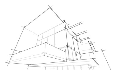 Modern Architectural Linear Wireframe 3d Sketch