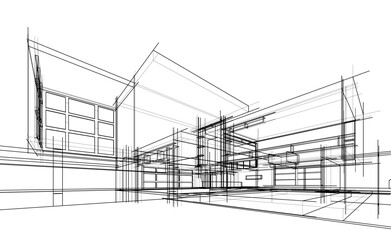 Modern Architectural Linear Wireframe 3d Sketch
