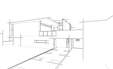 Modern Architectural Linear Wireframe 3d Sketch
