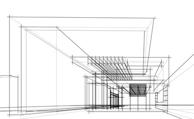 Modern Architectural Linear Wireframe 3d Sketch