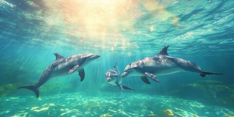 Fototapeta premium Graceful Dolphins in Motion Banner