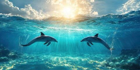 Obraz premium Graceful Dolphins in Motion Banner