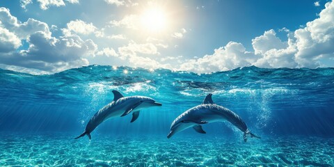 Naklejka premium Graceful Dolphins in Motion Banner
