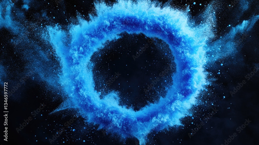 Aufkleber Bold blue powder arranged in a circular ring on a dark background, creating a dynamic and minimalist abstract composition.