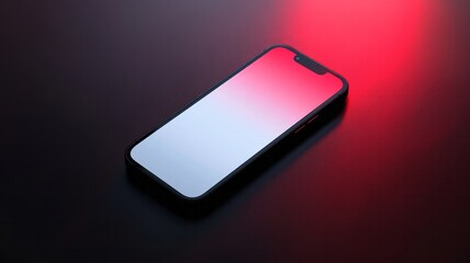 Smartphone lies on a reflective surface illuminated with red light