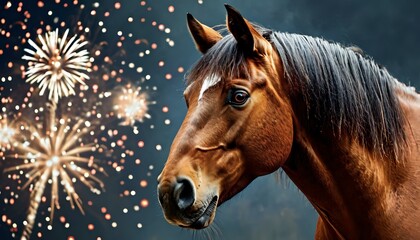 Obraz premium Horse on the background of fireworks 