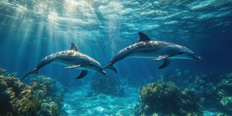 Obraz premium Graceful Dolphins in Motion Banner