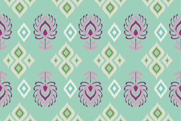 Tribal Diamond Ikat Seamless Pattern On Light Blue Background