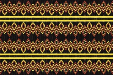 Geometric Diamond With Ikat Seamless Pattern On Black Background
