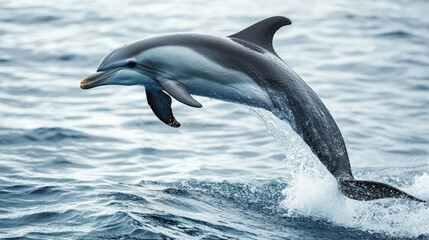Fototapeta premium A leaping dolphin gracefully jumping out of ocean water waves