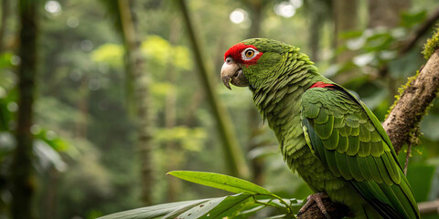 The Puerto Rican Parrot, also known as the *Puerto Rican Amazon*, is a vibrant, green-feathered parrot native to Puerto Rico. It is distinguished by its striking red forehead. © Shayan 