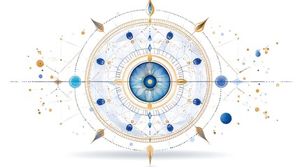 Naklejka premium Abstract Blue and Gold Mandala Design Spiritual Mystical Sacred Geometry Art