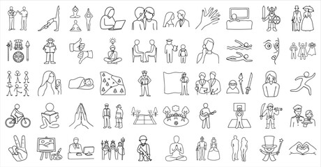 collection of diverse line art depicting various activities and professions