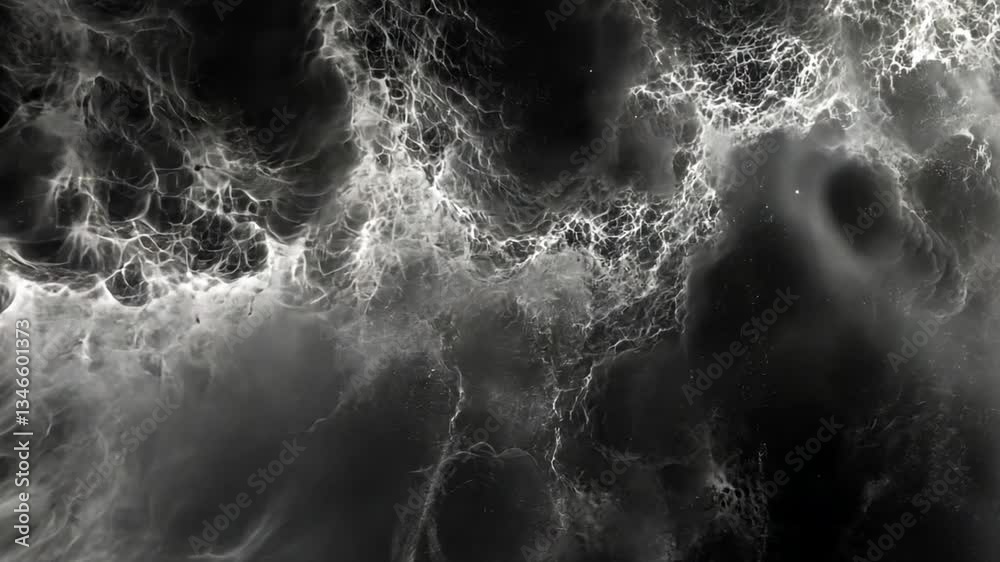 Poster abstract black and white water texture with rippling waves and bubbling foam forming dynamic pattern