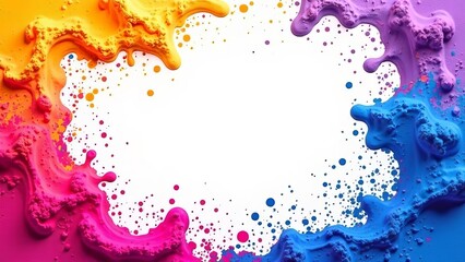 Obraz premium Colourful splashes of powder frame the empty space. Holi. Space for writing