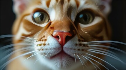Orange Ginger Tabby Cat Face Close-Up - Green Eyes, Pink Nose, Whiskers