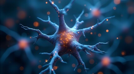 Detailed Blue Orange Neuron Cell Digital Art Image