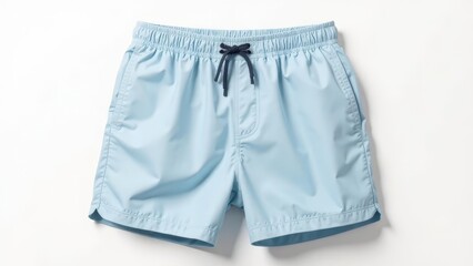 Mockup Clean men's swimming trunks, flat lay on light background, top view.