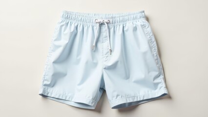 Mockup Clean men's swimming trunks, flat lay on light background, top view.