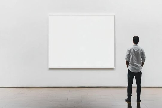 Blank white wall mockup in sunny modern empty gallery, 3d rendering. Clear big stand mock up in museum with contemporary art exhibitions. Large hall interior with wide banner exposition template.	